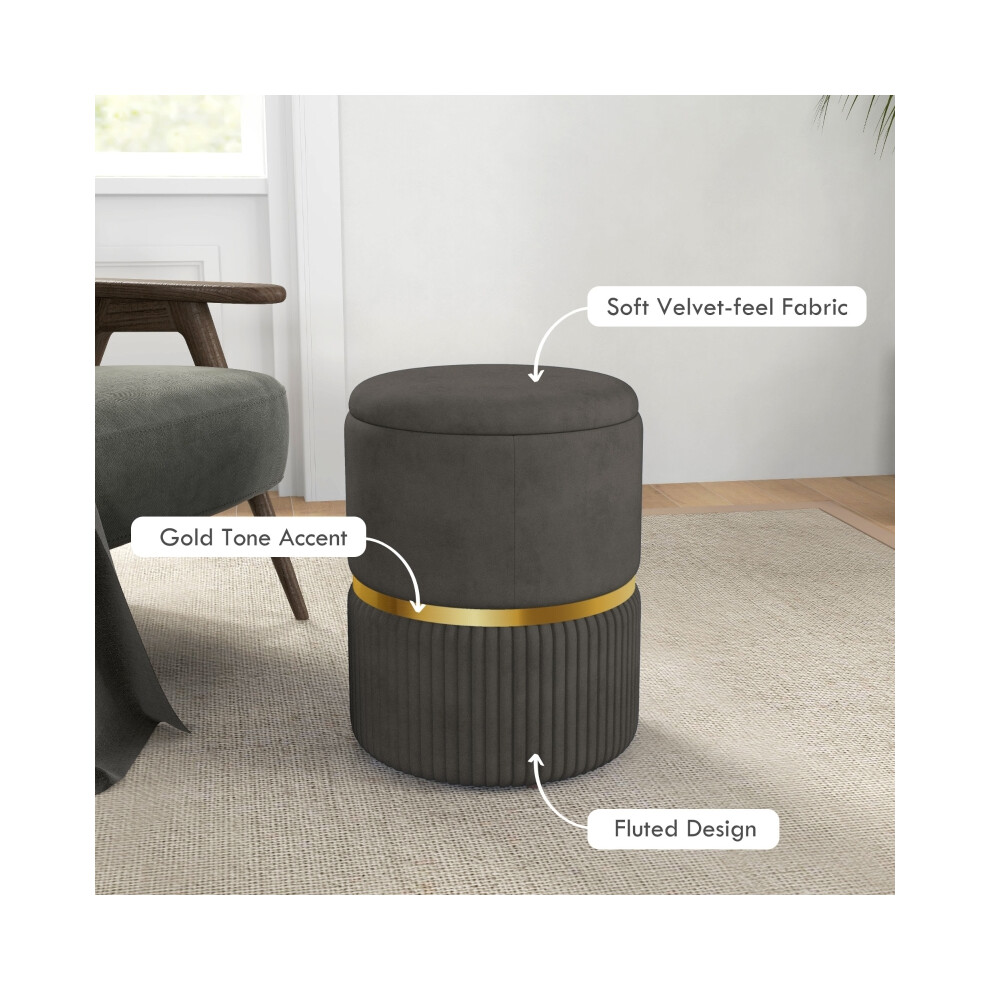Velvet-Feel Storage Ottoman Grey - Multi-Functional Footstool with Hidden Storage 80L Capacity 45cm Seat Height-image-OPC-PMV8HSR-NEW