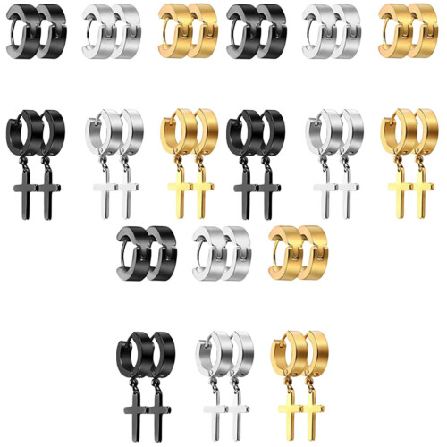 18 Paires De Boucles D'Oreilles Croix En Acier Pour 2