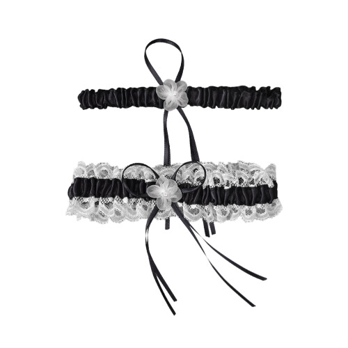 2 Paren Bruiloftsgarters Met Kant Dijring Bloemendesign Zwart/Wit