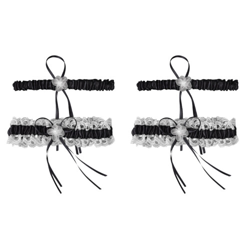 2 Paren Bruiloftsgarters Met Kant Dijring Bloemendesign Zwart/Wit 1