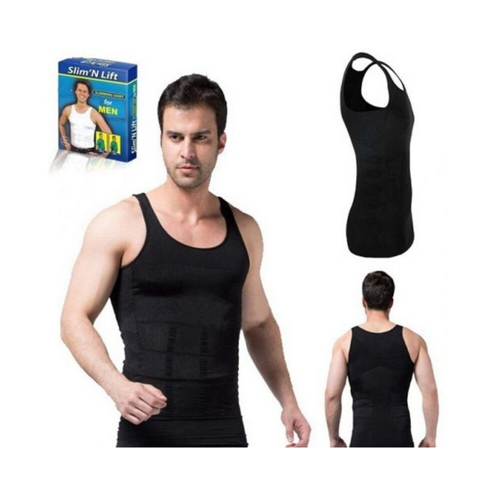 Slim n Lift Slimming Vest for Men - Medium, Black | Body Shaper Compression, Tummy Control & Posture Support | Slim Fit Shapewear