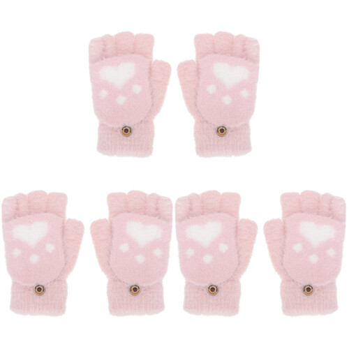 3 Pares De De Para Niños, Mitón Rosa Con 1