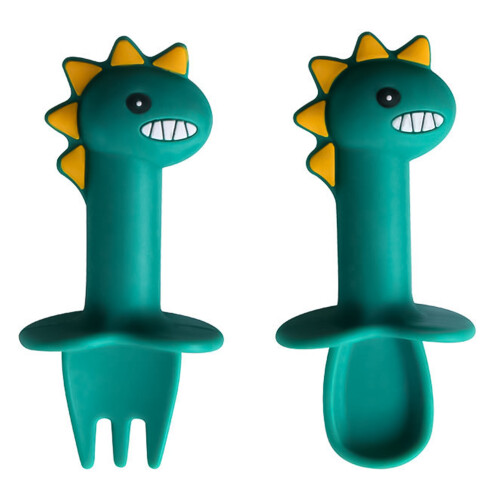 2 Set Cucchiai E Forchette In Silicone Per Bambini