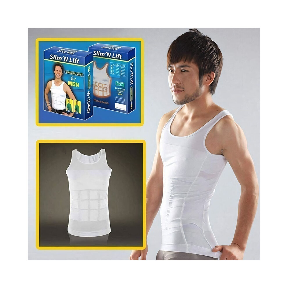 Slim n Lift Slimming Vest for Men - Medium, White | Body Shaper Compression, Tummy Control & Posture Support | Slim Fit Shapewear