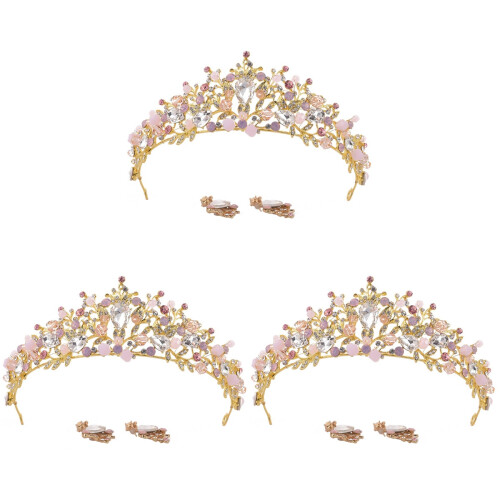 3 Unidades Coroa De Cristal Com Earbob Rosa 1