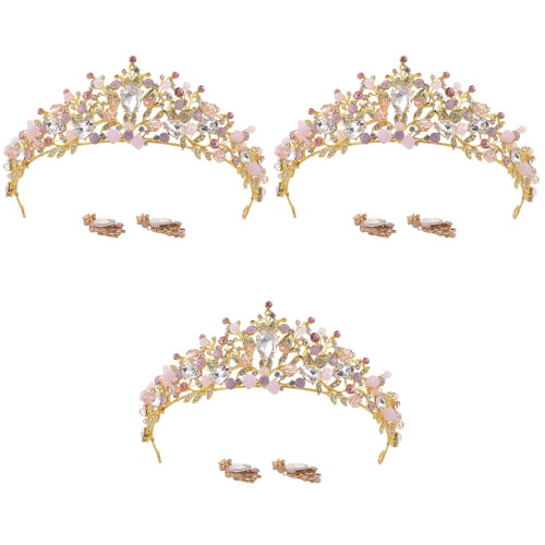 3 Unidades Coroa De Cristal Com Earbob Rosa 2