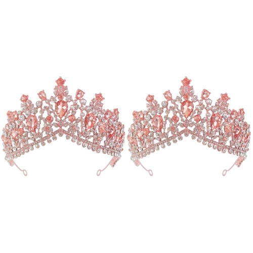 2 Unidades Tiara Cristal Coroa Noiva Rosa 1