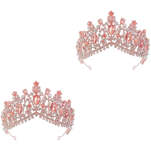 2 Unidades Tiara Cristal Coroa Noiva Rosa 2