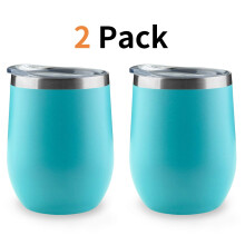 Copo térmico para vinho em aço inoxidável, parede dupla com isolamento a vácuo, 355 ml (12 oz) com tampa, cores vibrantes, mantém as bebidas