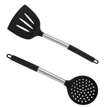 Conjunto de escumadeira de silicone, duas peças de utensílios de cozinha resistentes ao calor e próprios para alimentos, completo com um suporte