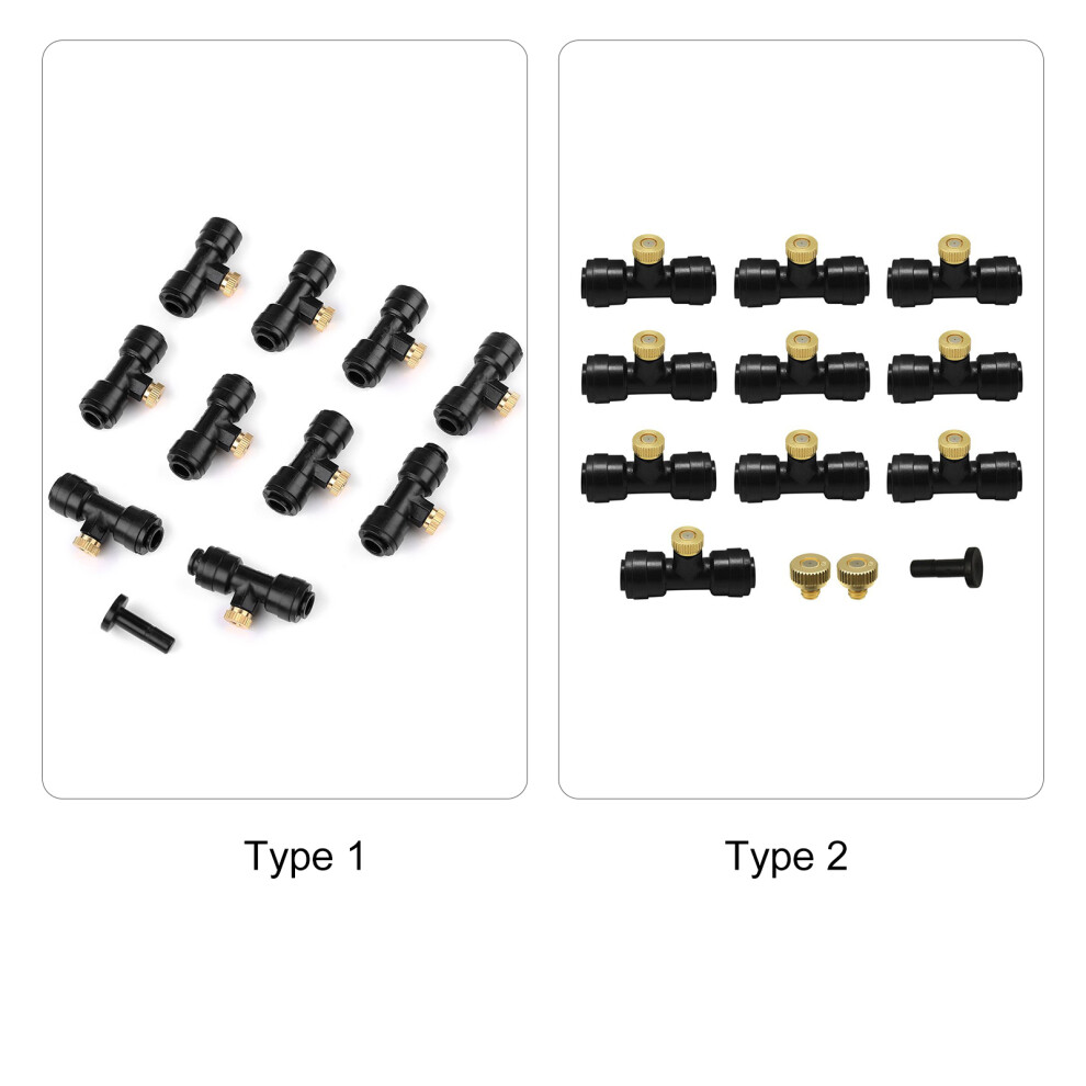10PCS Brass Misting Nozzles Kit with Tees & Plug for Garden Cooling 1/4 Inch-image-OPC-PMVCSDP-NEW