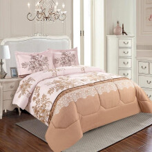 (Beige, Double) Exquisite 3 Piece Printed Bedspread Set, include one Comfoter and Two Pillow Shams