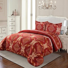 (Burgundy, Double) Exquisite 3 Piece Printed Bedspread Set, include one Comfoter and Two Pillow Shams