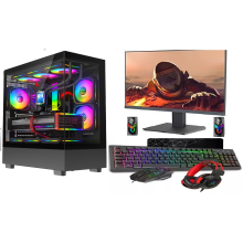 ASC Full Set Up Gaming PC Bundle: Intel Core i5 16GB RAM 1TB+128GB SSD GT730 4GB - 22" Monitor, Keyboard Set & Speaker - Black 9 Fan Glass