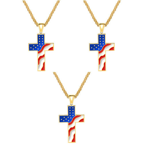 3 Pièces Pendentif Croix Américain Or 2