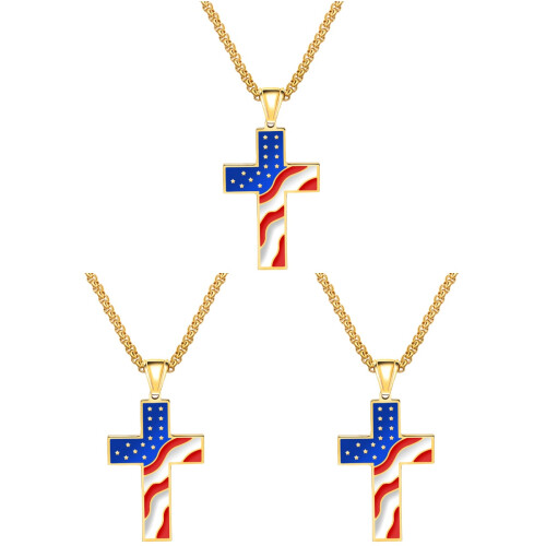 3 Pièces Pendentif Croix Américain Or 1