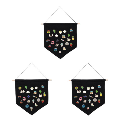 3 Pezzi Pin Display Bandiera Spilla Badge Canvas Nero/M 2