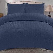 (Navy, Super King) Seersucker Duvet Quilt Cover with Pillow cases Non Iron Bed cover soft pink