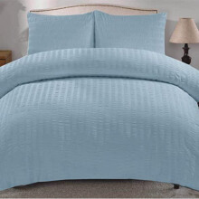 (Duck Egg Pale Blue, Single) Seersucker Duvet Quilt Cover with Pillow cases Non Iron Bed cover soft pink