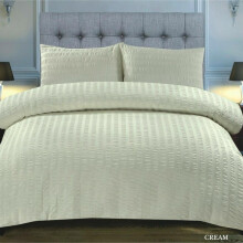 (Cream, Super King) Seersucker Duvet Quilt Cover with Pillow cases Non Iron Bed cover   soft pink