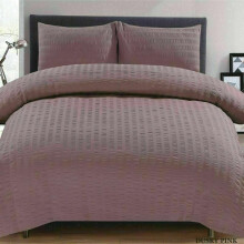 (Dusky Pink, Single) Seersucker Duvet Quilt Cover with Pillow cases Non Iron Bed cover soft pink
