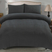 (Charcoal Grey, Double) Seersucker Duvet Quilt Cover with Pillow cases Non Iron Bed cover   soft pink