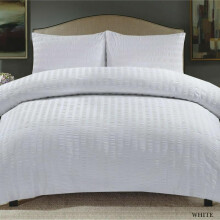 (White, Single) Seersucker Duvet Quilt Cover with Pillow cases Non Iron Bed cover soft pink