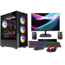 ASC Full Set Up Gaming PC Bundle: Intel Core i5 16GB RAM 1TB+128GB SSD GT730 4GB Windows 11 - Speakers - Black 6 Fan Glass RGB Case