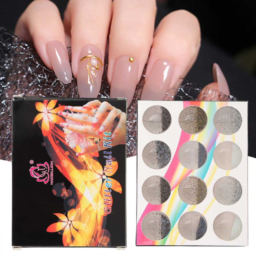 12-Grid Colorful Plastic Nail Beads for DIY Manicure & Decoration