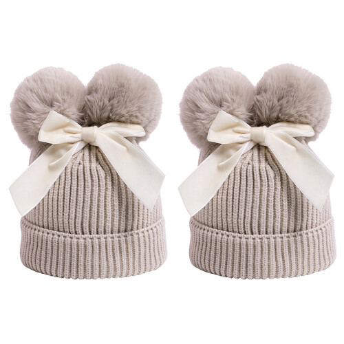 2 Unidades Chapéu De Com Dois Pompons Para Bebê 1