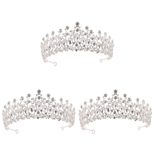 3Pcs Coroa De Noiva, Faixa , Acessório Prata E 1