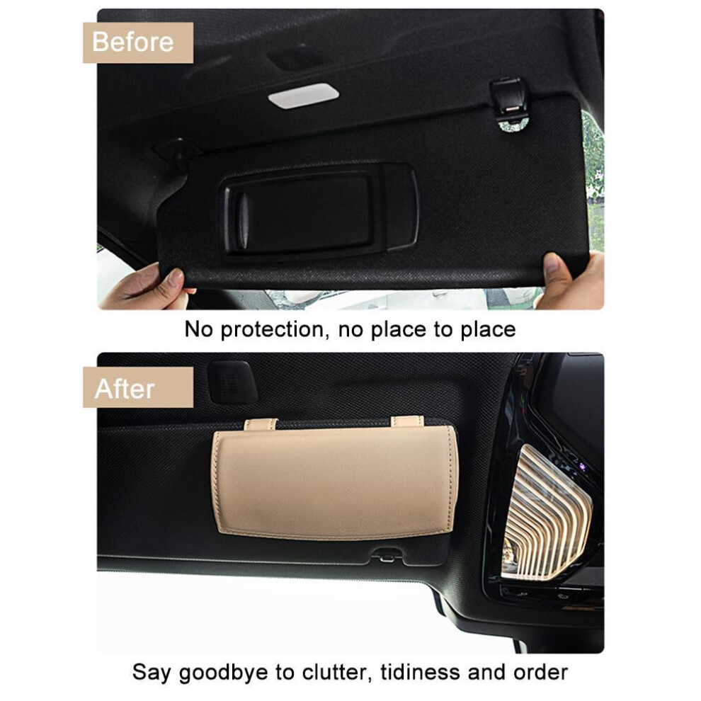 Vehicle Sun Visor Sunglasses Holder Car Eyewear Organizer For Men & Women Beige 8271359739220