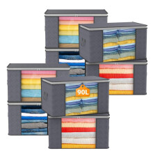 (8Pcs Clothes Storage Bags) 4/8Pcs Clothes Storage Bags Zipped Organizer Underbed Wardrobe Cube Closet Boxes Foldable, Thick Fabric, for Comforters,