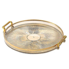 Elegante Aufbewahrungslösung, modernes rundes Tablett mit goldenen Griffen, perfekt als Kosmetiktablett und zur dekorativen Aufbewahrung.