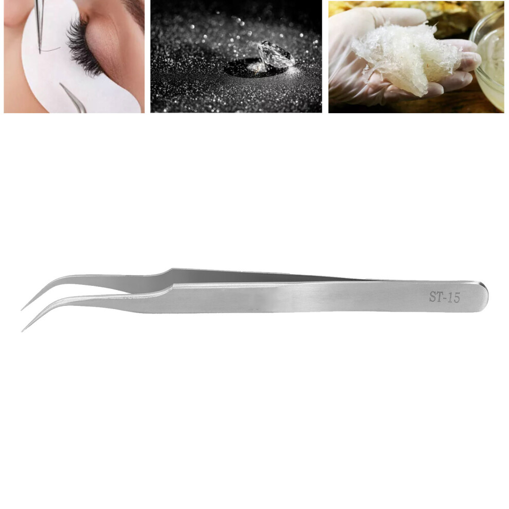 Precision ST15 Eyelash Tweezers Bend Head AntiStatic Stainless Steel