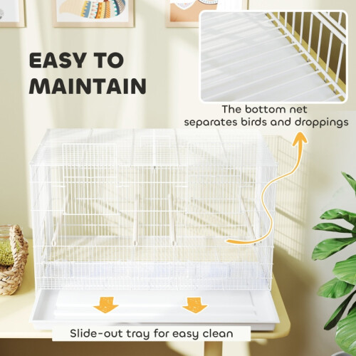 Image result for Premium White Bird Cage with Divider Wooden Perches 4 Feeders & Easy ...