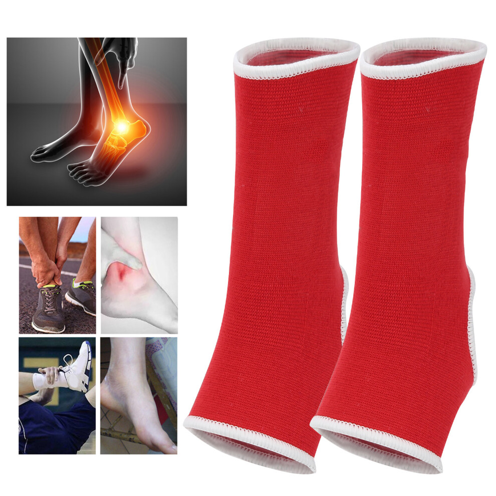 Red Nylon Ankle Brace Support Pair For Boxing And Sports Protection
