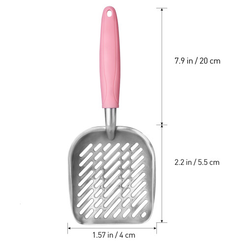 Long Handle Pet Litter Scooper Durable Metal Sift Pink 2