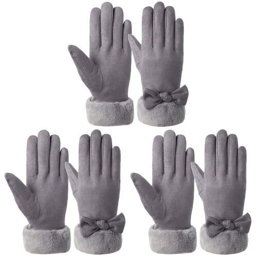 3 Paar Damen Wildleder Mit Schleife Touchscreen 1