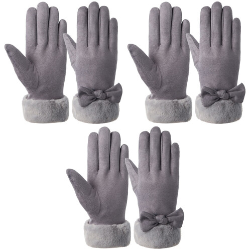 3 Paar Damen Wildleder Mit Schleife Touchscreen 2