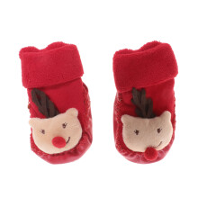 2 Pairs Baby Kerstkousen Anti-Slip Warm Vloerschoenen Bruin Rood