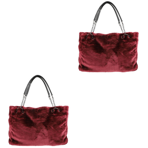 2Stk Damen Plüsch Tote Handtasche Freizeit Einkauf Haltbar 2