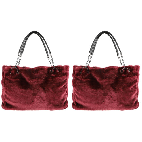 2Stk Damen Plüsch Tote Handtasche Freizeit Einkauf Haltbar 1