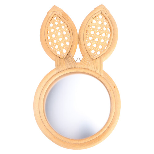 2Pcs Handmade Rattan Makeup Mirror Woven Khaki Wall Hanging Decor