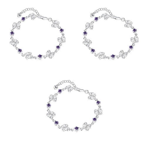 3Pcs Silver Charm Bracelet with Solid Chain and Comfortable Fit 2
