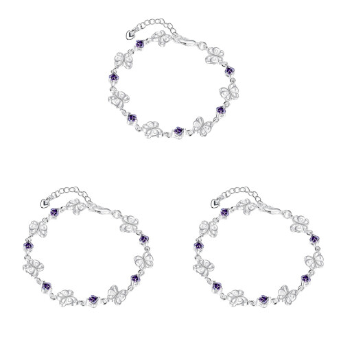 3Pcs Silver Charm Bracelet with Solid Chain and Comfortable Fit 1