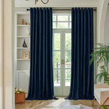 (Blue, 66" x 72") Thermal Insulated Curtains Ringtop Eyelet Velvet Crushed Curtain Pair with 2 Tiebacks