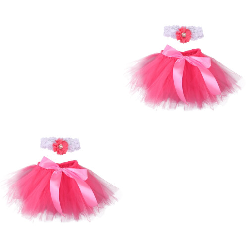 2Pcs Tutu Para Fotografia De Bebê Com E Faixa Vermelha 2