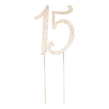 2Pcs 15 Topper De Aniversário Cristais Strass Dourados