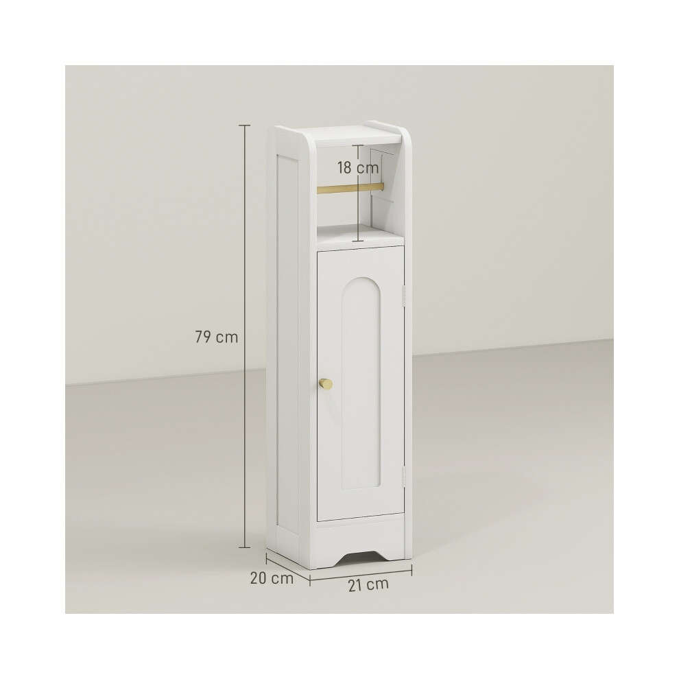HOMCOM Small Bathroom Storage Cabinet White with Toilet Roll Holder Space-Saving Design 16.5 x 7.8 x 29.5 inches-image-OPC-PMVHK2V-NEW